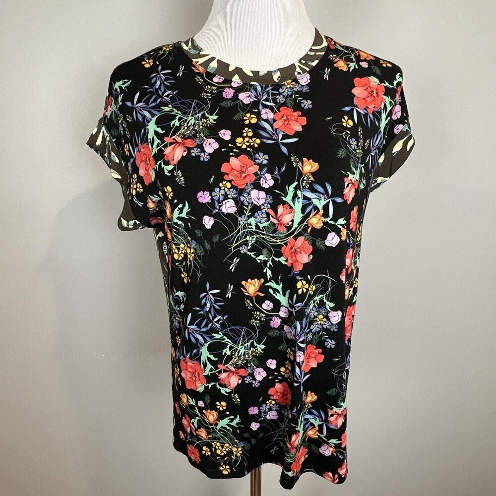 Johnny Was Kashim Relaxed Tee Size XS Black Floral T‎ Shirt Bamboo